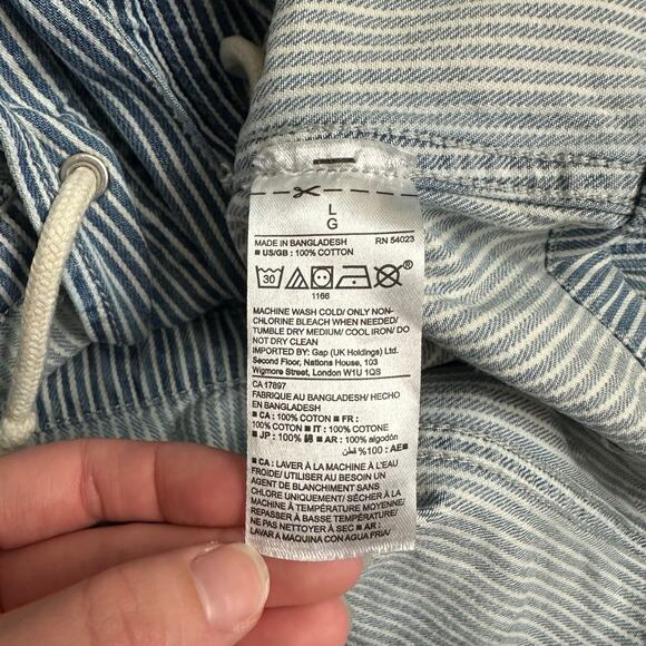 GAP Blue White Railroad Stripe Utility Jacket L Zip Front Waist Chore Coat - Picture 10 of 10